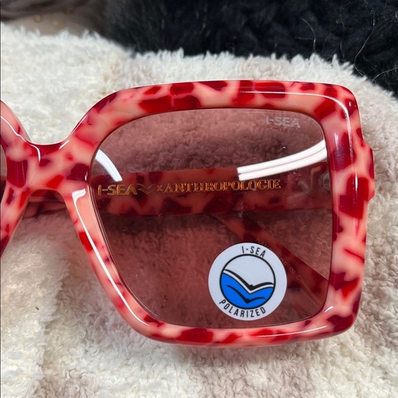 Anthropologie I-SEA Taylor Oversized Stylish Red Square Sunglasses